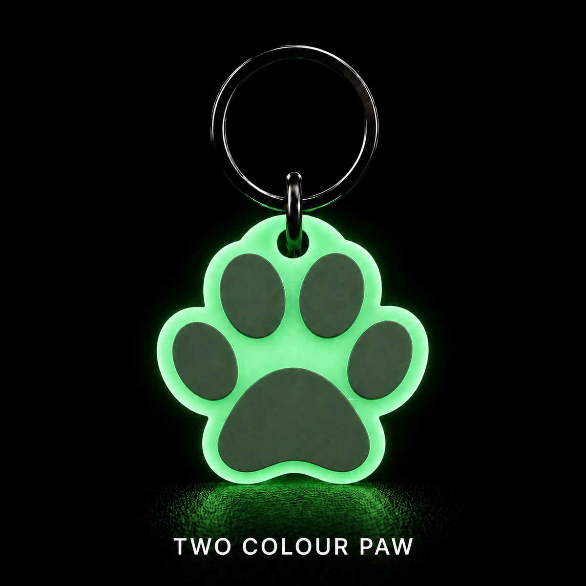 Glow in the Dark Dog Tag – Two Colour Paw Shape Tag, 25mm & 35mm