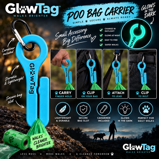 Glow in the Dark Poo Bag Holder – Dog Poop Bag Carrier with Carabiner
