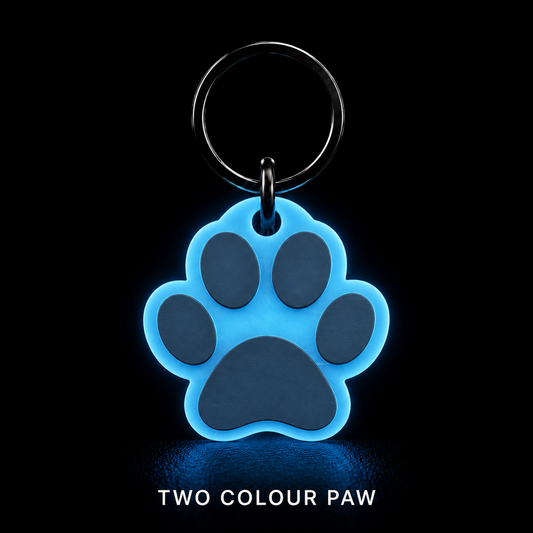 Glow in the Dark Dog Tag – Two Colour Paw Shape Tag, 25mm & 35mm