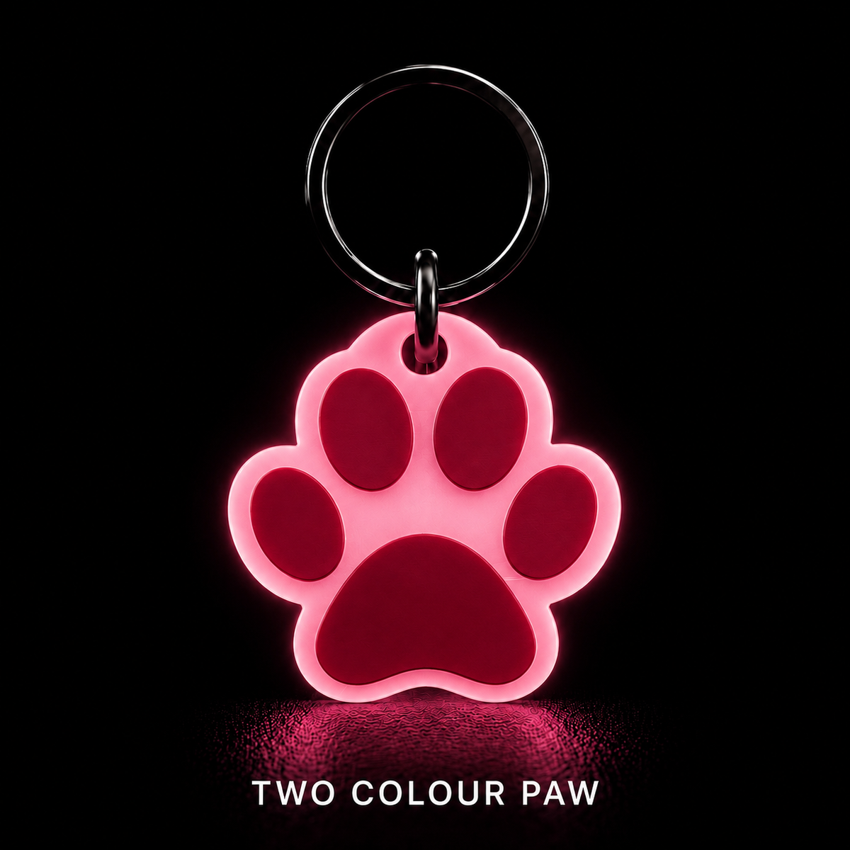 Glow in the Dark Dog Tag – Two Colour Paw Shape Tag, 25mm & 35mm