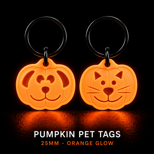 Glow in the Dark Pumpkin Face Pet Tag – Dog or Cat Halloween Tag
