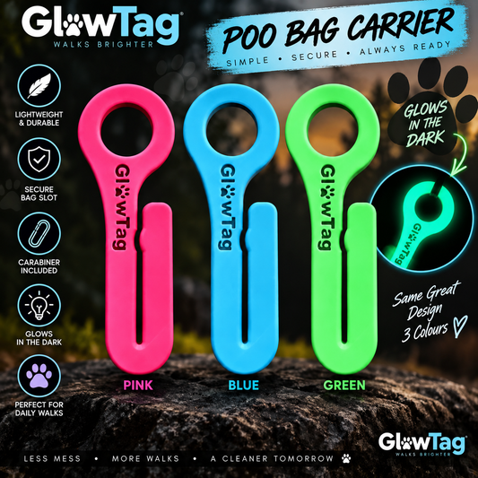 Glow in the Dark Poo Bag Holder – Dog Poop Bag Carrier with Carabiner
