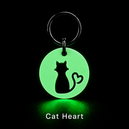 Glow in the Dark Cat Heart Tag – 25mm Lightweight Cat Collar Tag