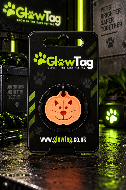 Glow in the Dark Pumpkin Face Pet Tag – Dog or Cat Halloween Tag