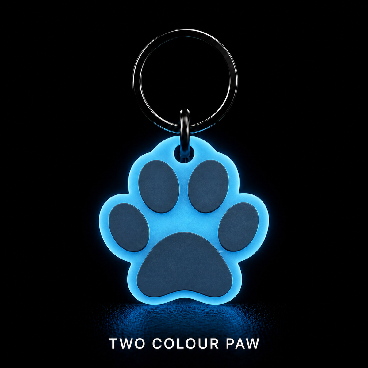 Glow in the Dark Dog Tag – Two Colour Paw Shape Tag, 25mm & 35mm