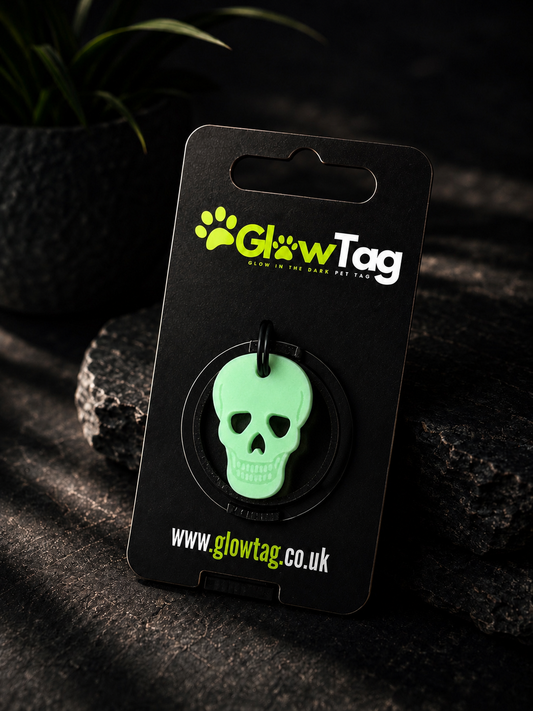 Glow in the Dark Pet Tag – Spooky Skull | GlowTag