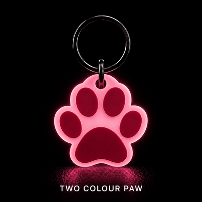 Glow in the Dark Dog Tag – Two Colour Paw Shape Tag, 25mm & 35mm